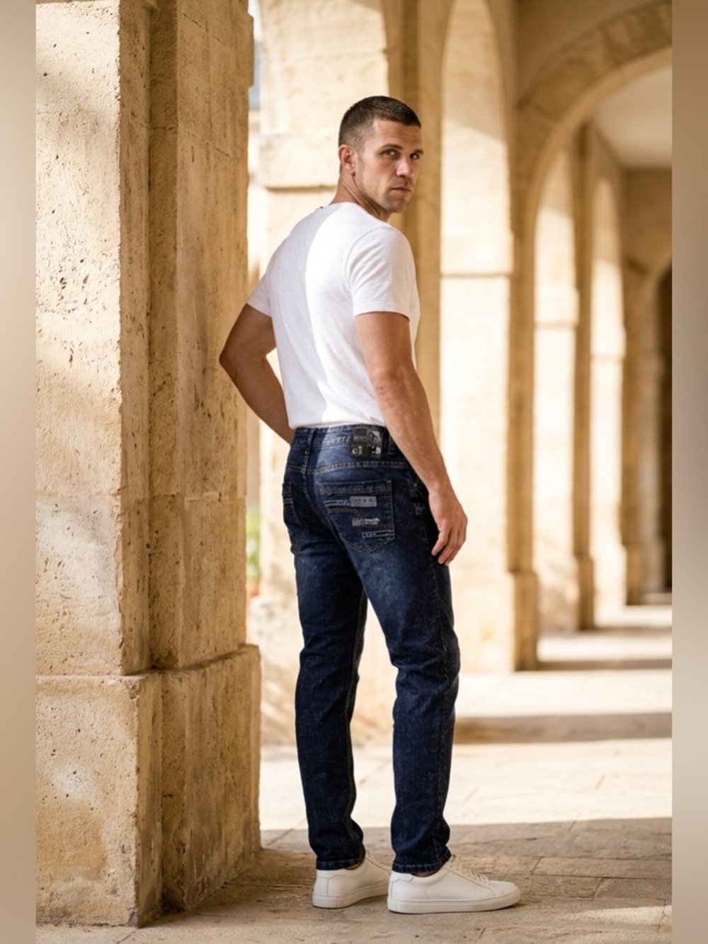 Redemption Mens Premium Acid Wash Stretch Embroidered Pockets Jeans Size 32x30